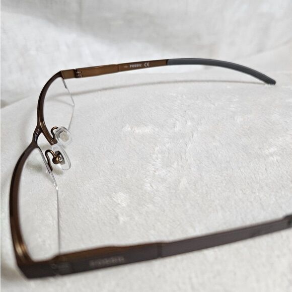 FOSSIL Carson Bronze Steel Half Rim Mens Eyeglasses Frame, 49 17 135, w/case - Picture 2 of 12